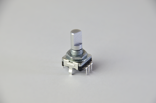ED11 digital incremental encoder for DIY sim racing projects, offering precise rotary input, tactile feedback and great value for money. Front view.