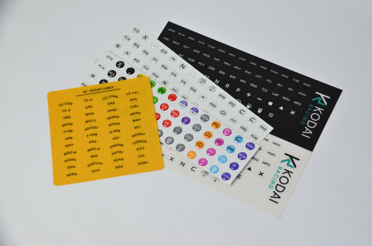 High-end GZ GT sim racing wheel decal sticker sheets with PET and Epoxy Dome.