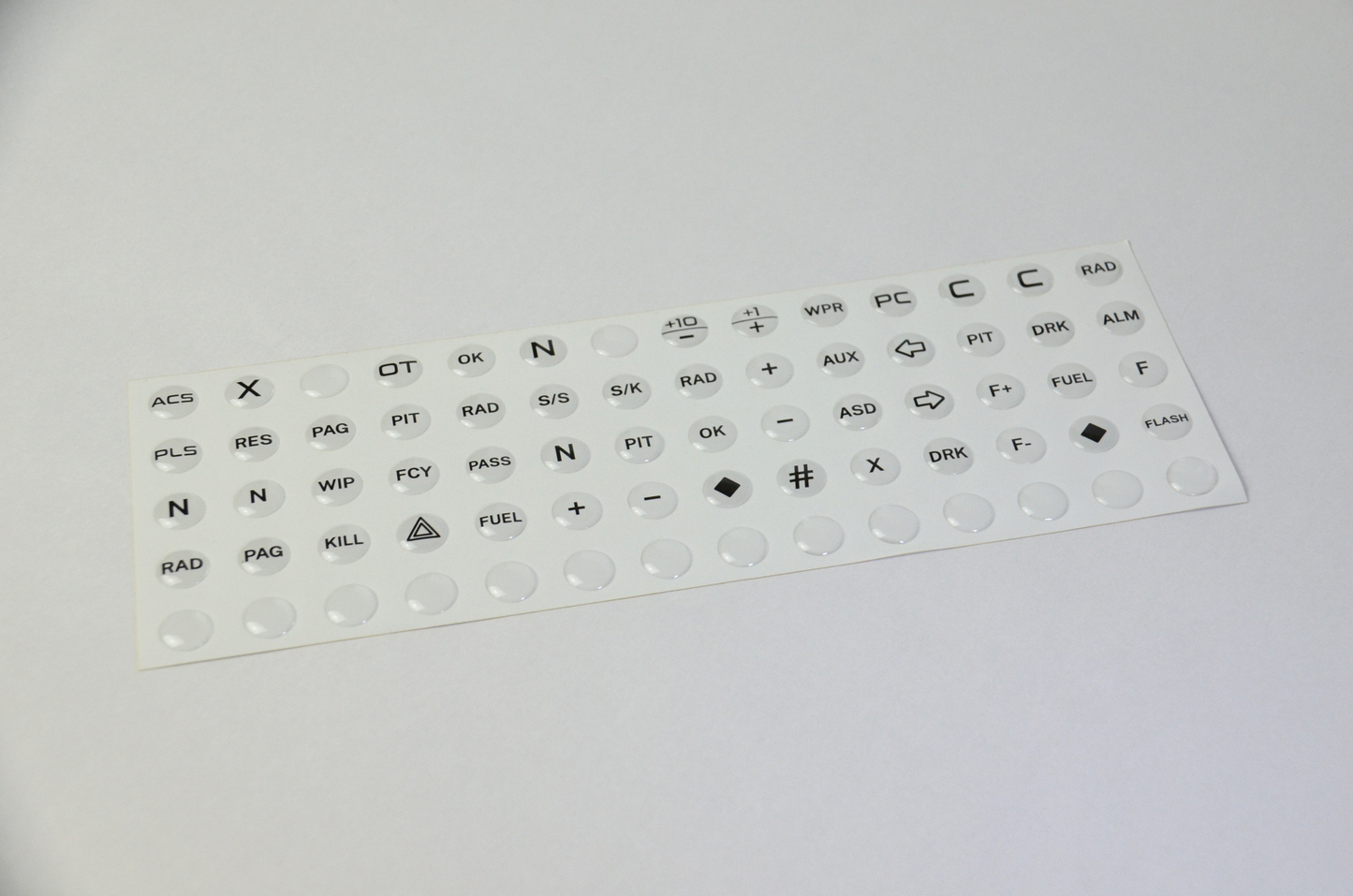 High-quality epoxy domed decals for MF1 DIY Project buttons.