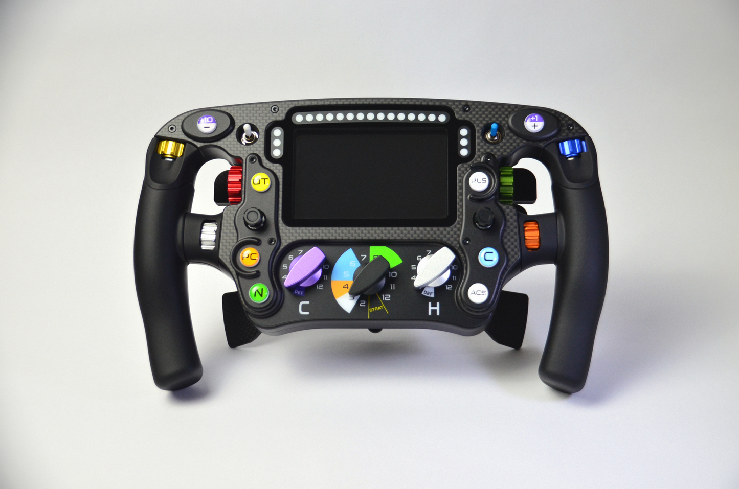 High-end MF1 Formula sim racing wheel with rotary encoders, paddles, and RGB buttons for ultimate performance