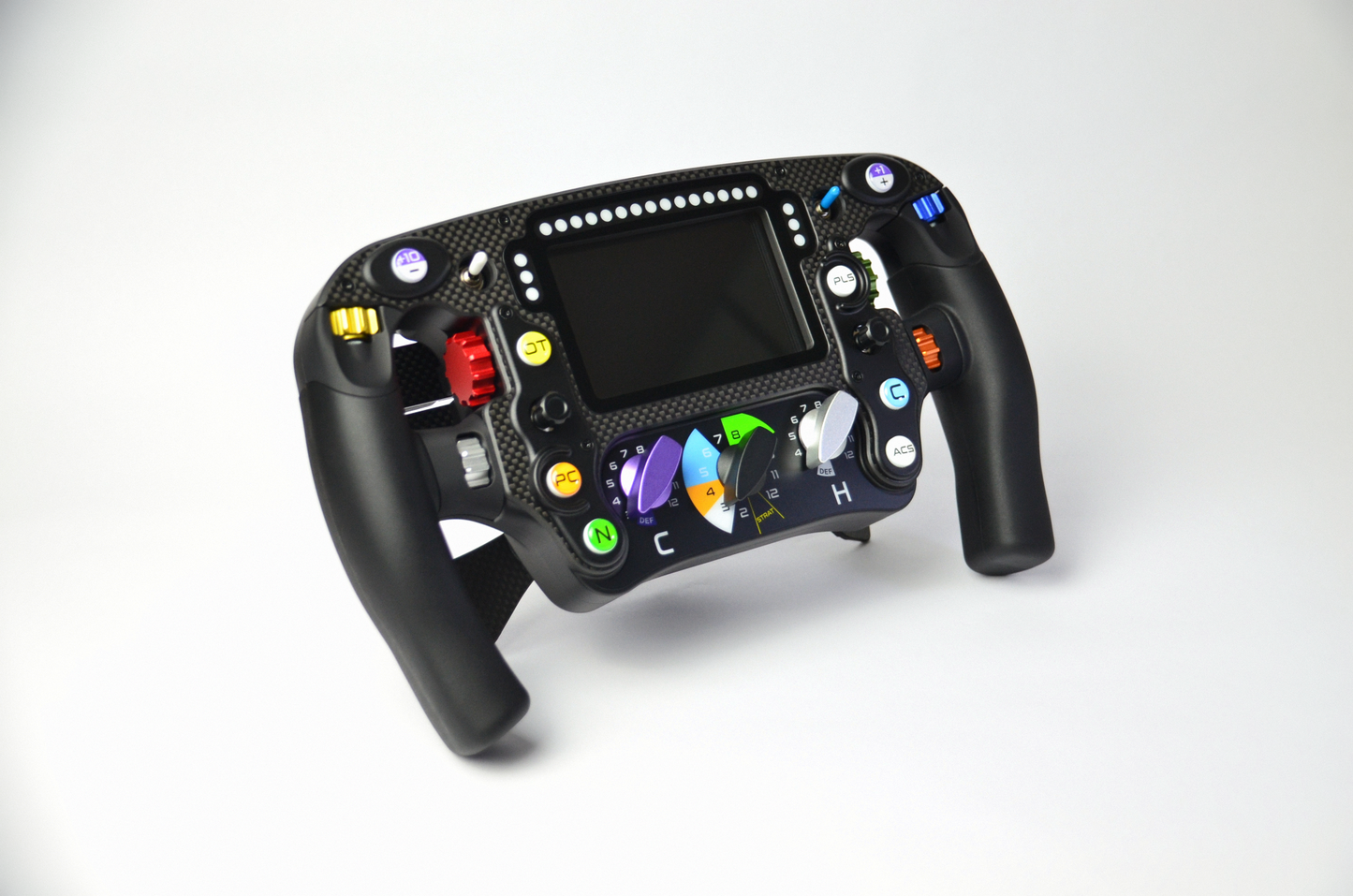 High-end MF1 Formula sim racing wheel with rotary encoders, paddles, and RGB buttons for ultimate performance