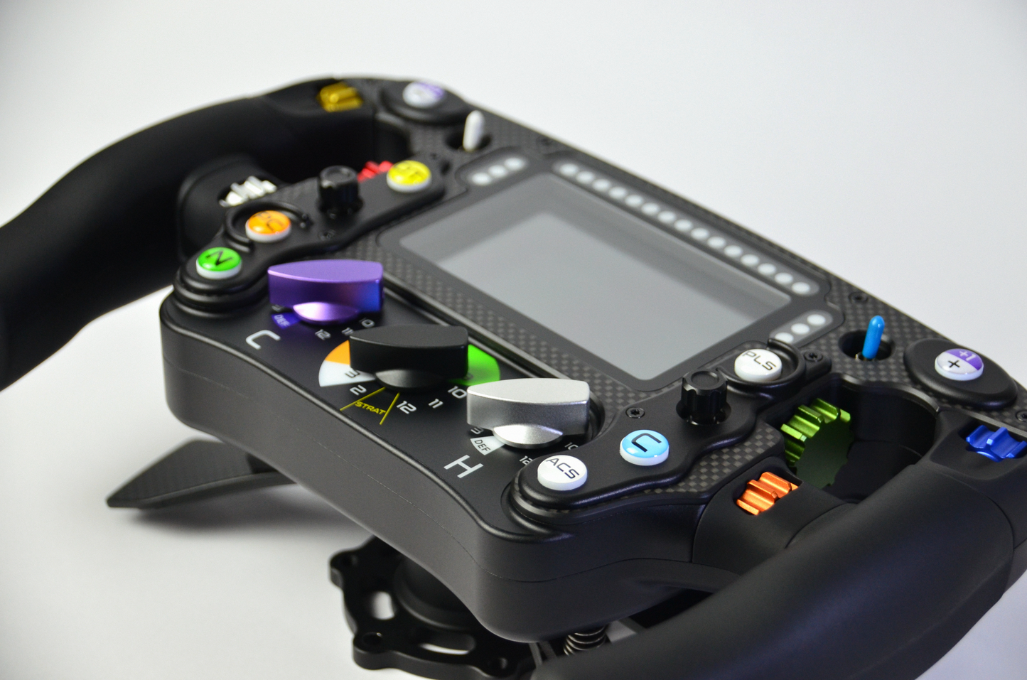 High-end MF1 Formula sim racing wheel with rotary encoders, paddles, and RGB buttons for ultimate performance