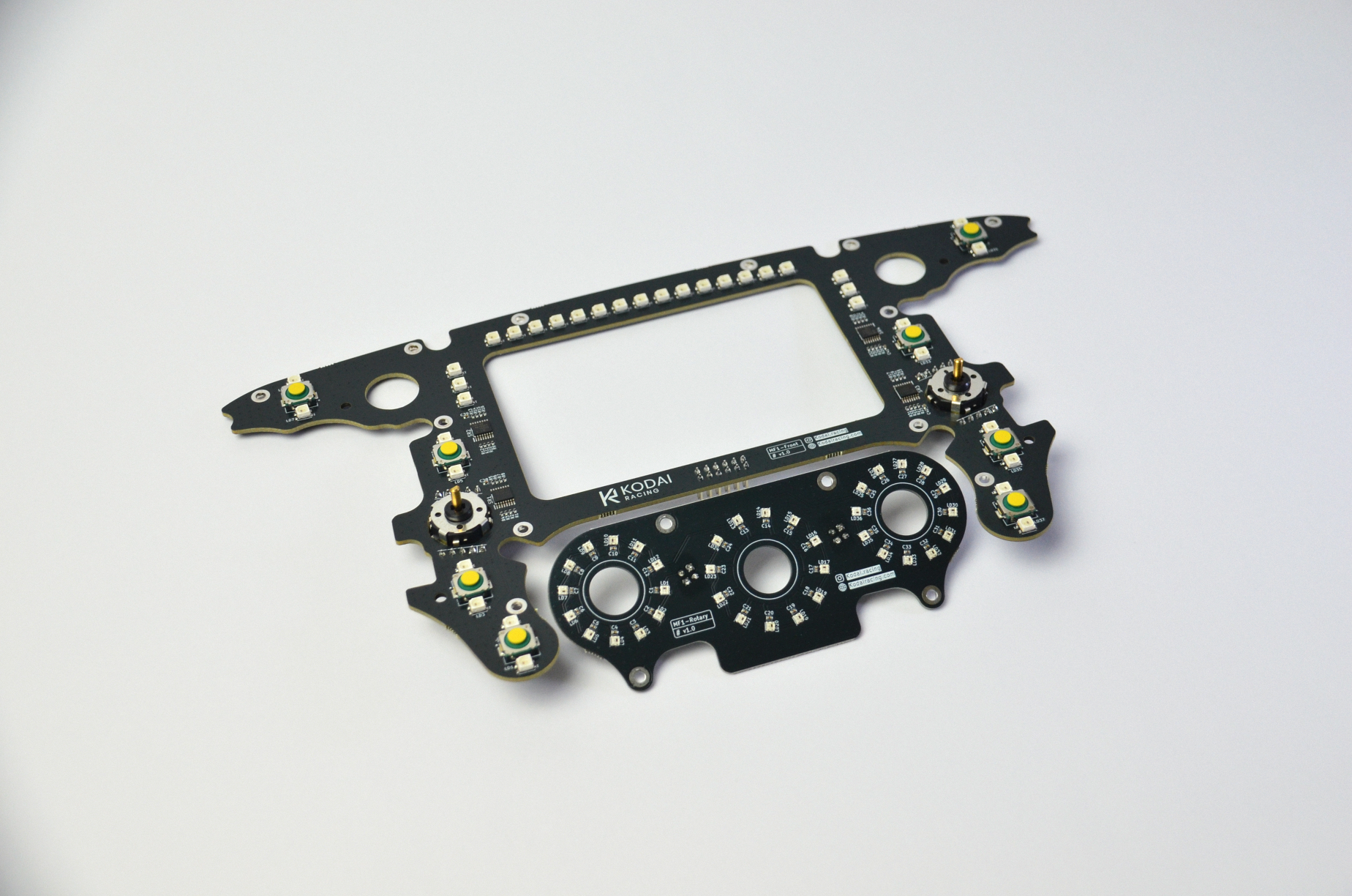High-quality PCB circuit board for the MF1 DIY sim racing wheel, designed for precision and reliability.