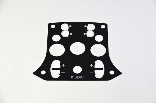 TCR3 PET decal sheet for high-quality sim racing button plate customization, durable and precise overlay. Front view.