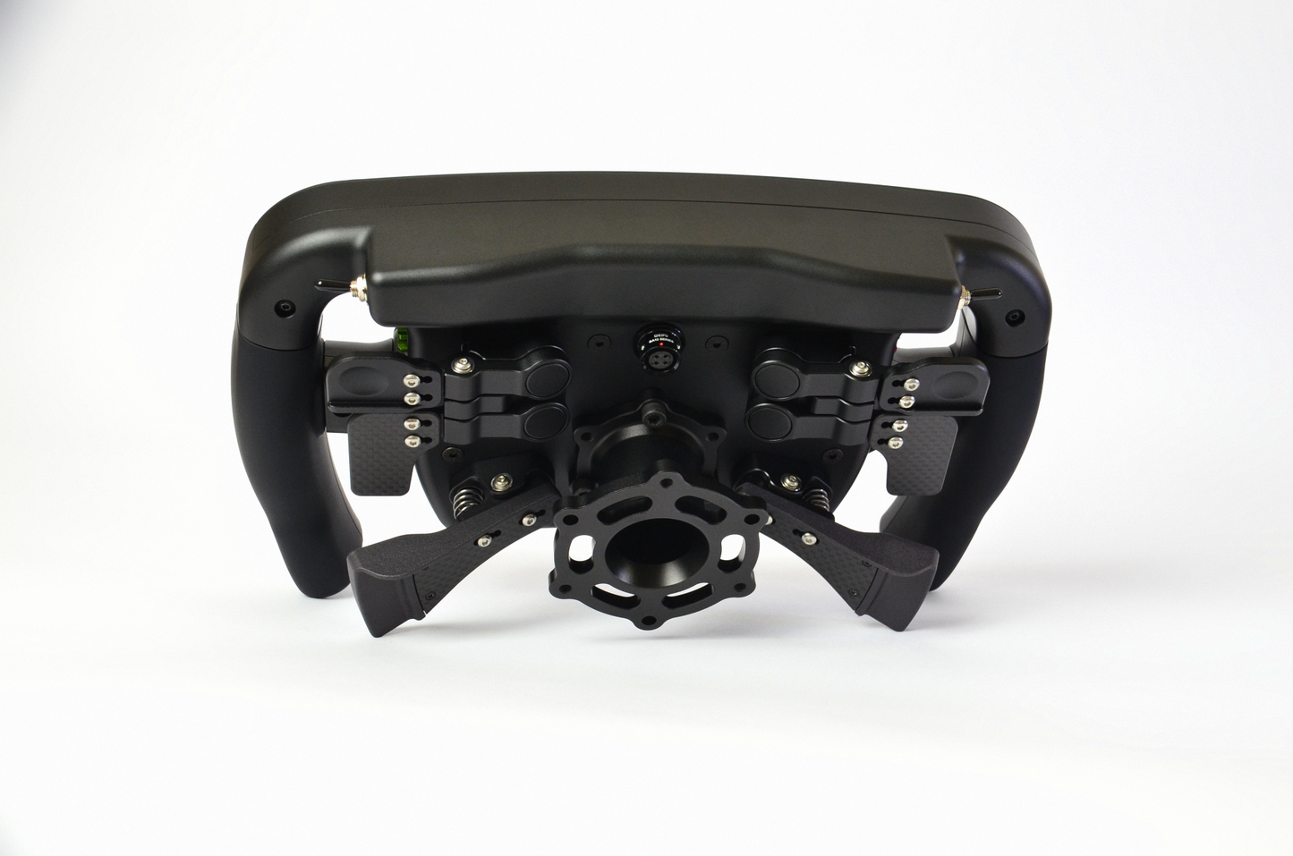 High-end MF1 Formula sim racing wheel with rotary encoders, paddles, and RGB buttons. Aluminium and carbon fibre.