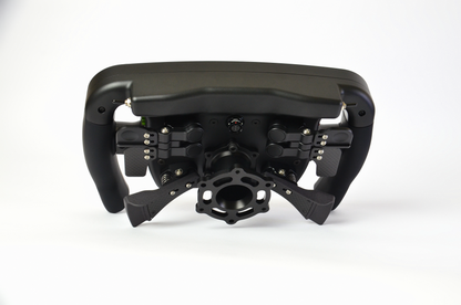 High-end MF1 Formula sim racing wheel with rotary encoders, paddles, and RGB buttons. Aluminium and carbon fibre.