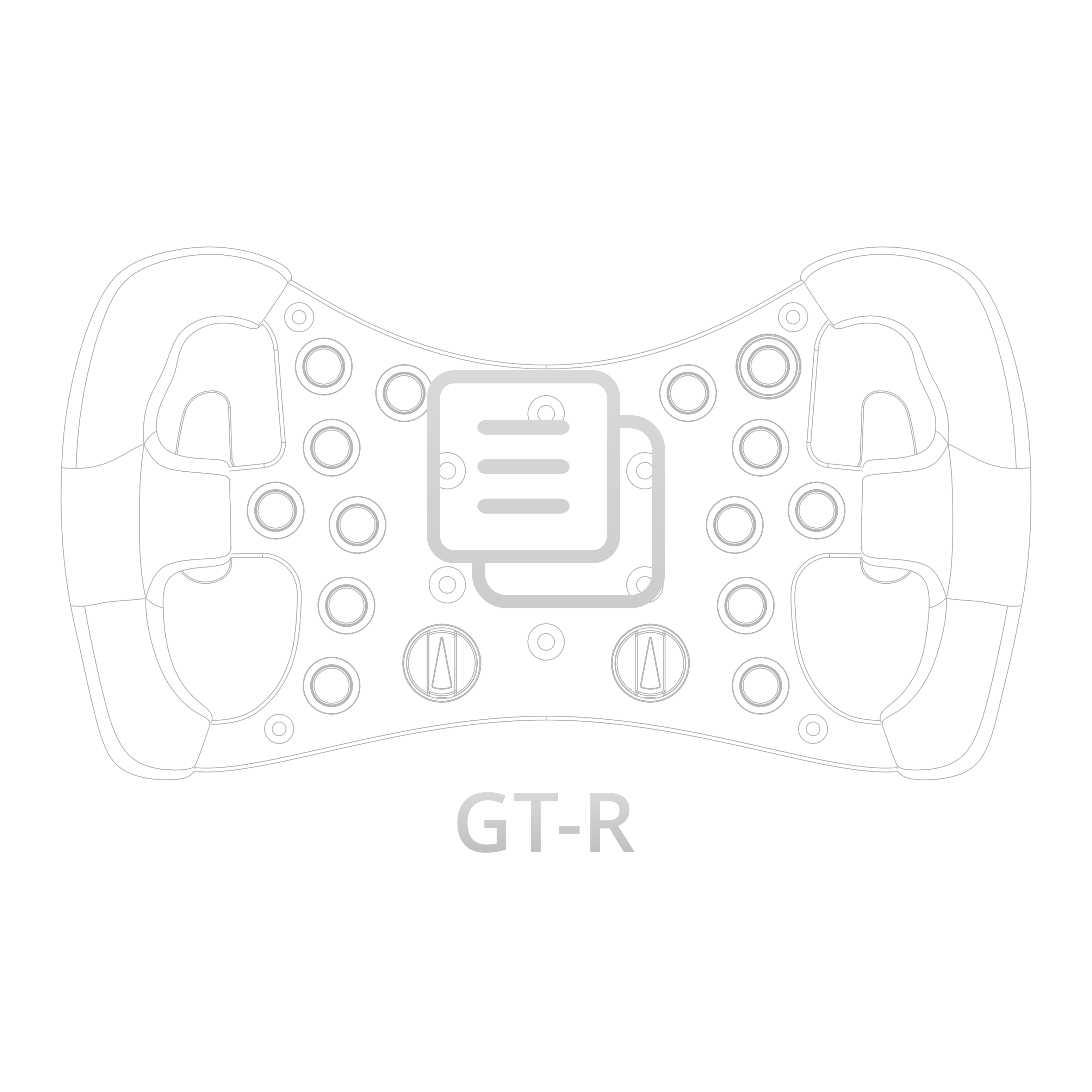 GT-R sim racing steering wheel wireframe drawing for DIY design.