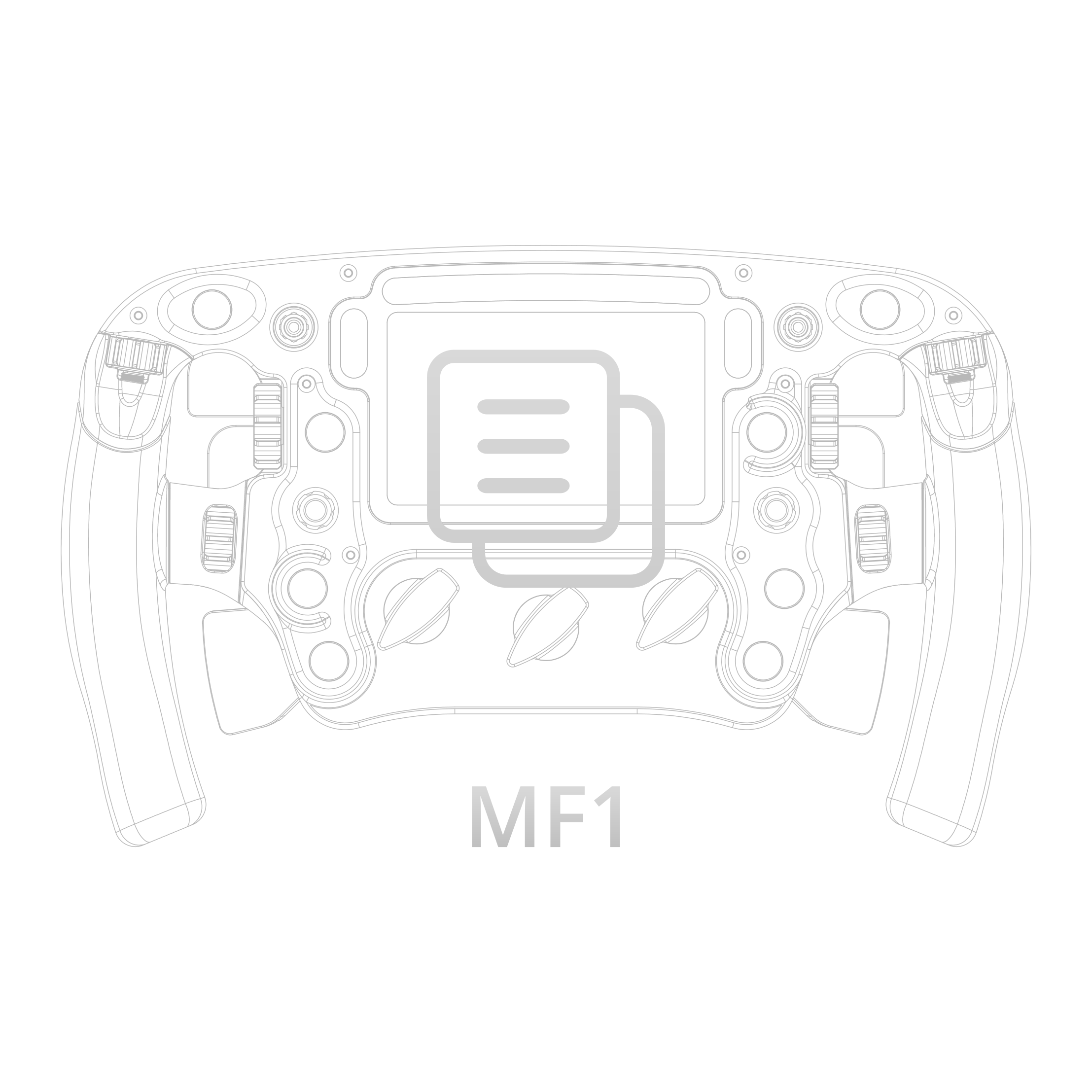 MF1 sim racing steering wheel wireframe drawing for DIY design.