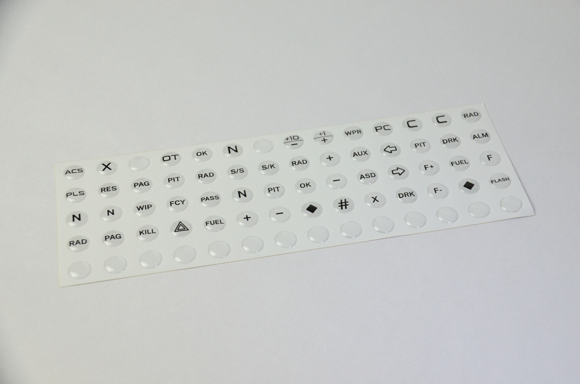 High-quality epoxy domed decals for MF1 DIY Project buttons.