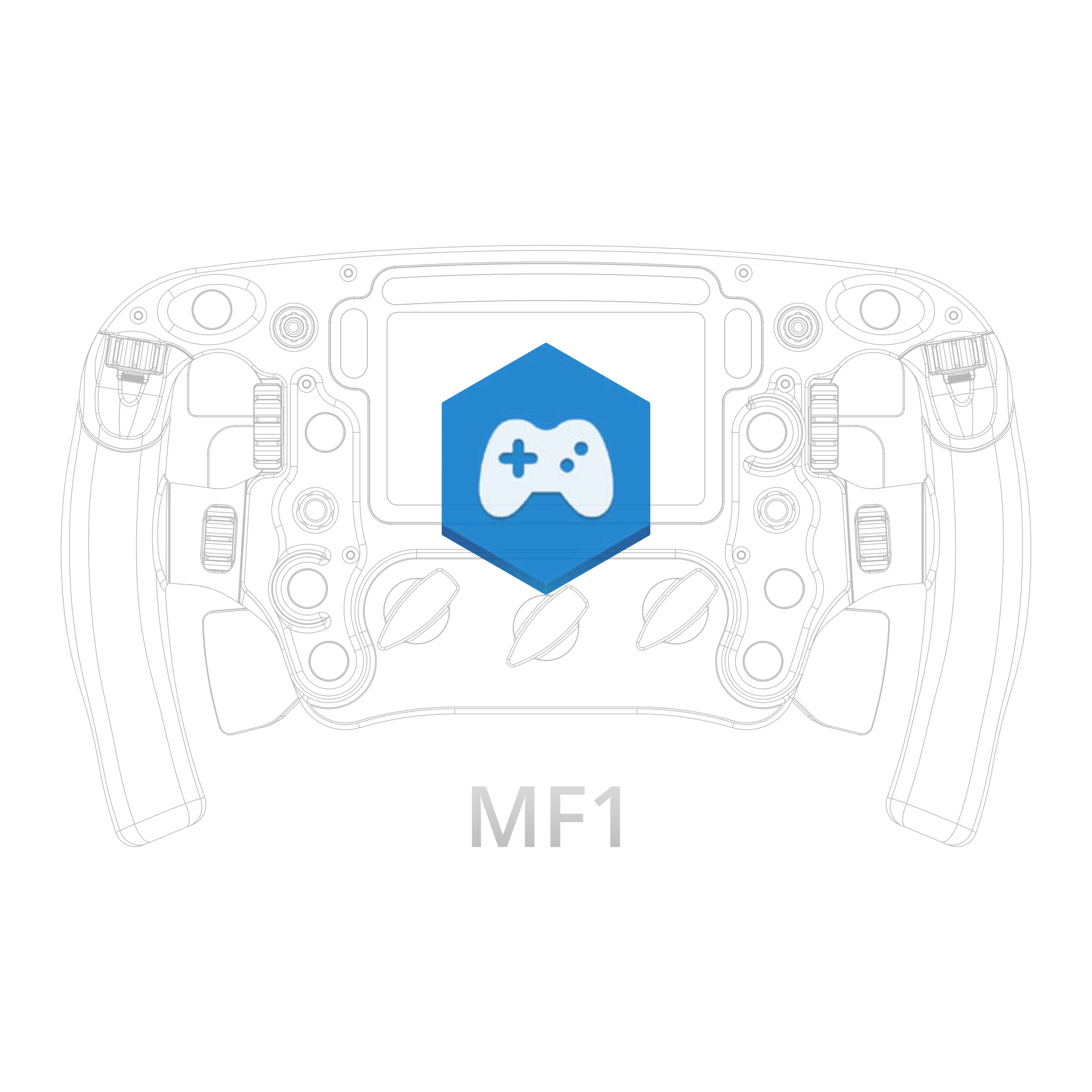 MF1 sim racing steering wheel wireframe drawing for DIY design.