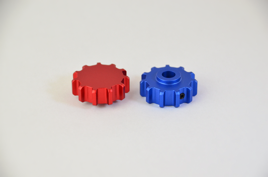 Coloured anodized aluminium rotary knob designed for use with the MF1 DIY project. Main view.