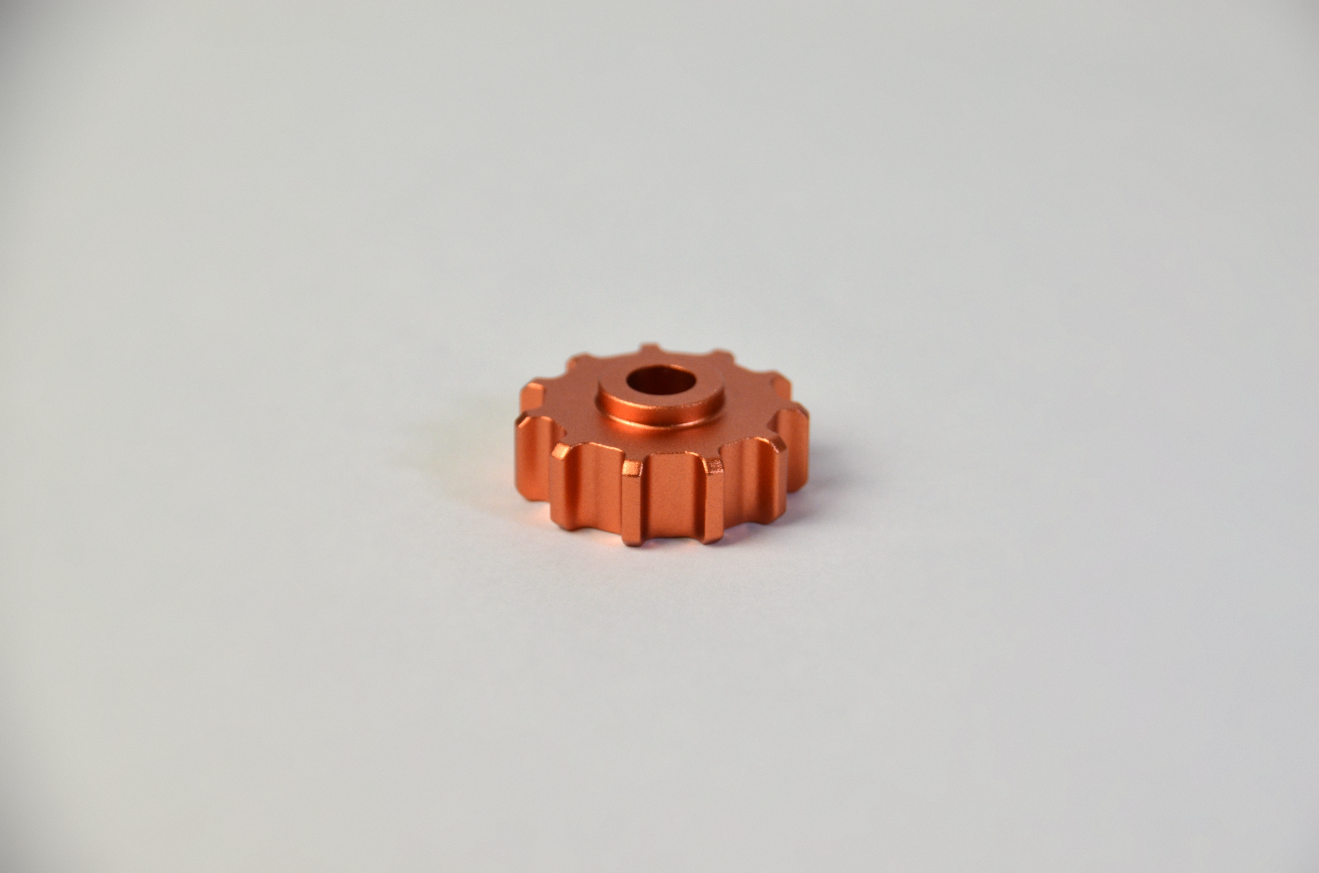 Coloured anodized aluminium rotary knob designed for use with the MF1 DIY project. Front view.